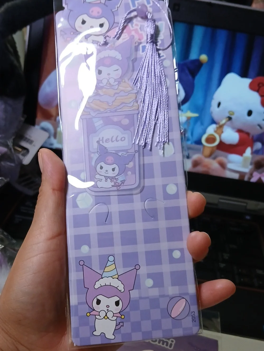 Sanrio Kuromi Purple Plaid Tassel Bookmark